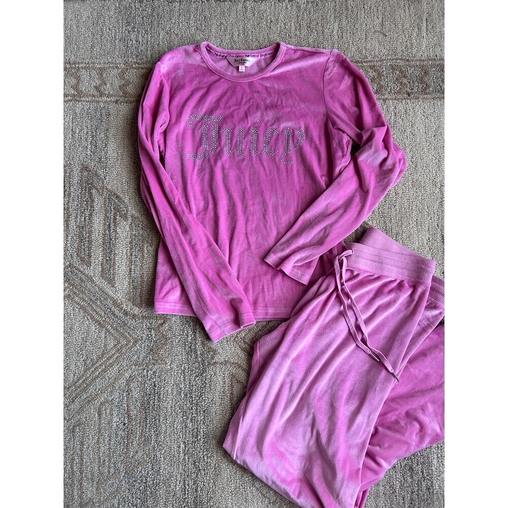 Juicy Couture Velour Pajama‎ Set Rhinestone Logo Pink Lounge Women L